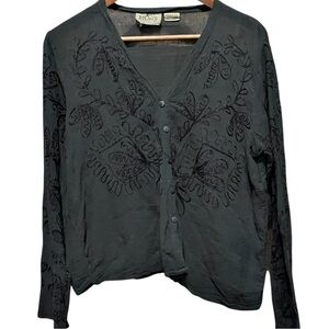 Black Cotton Gauze Embroidered Blouse OSFM Boho Whimsigoth